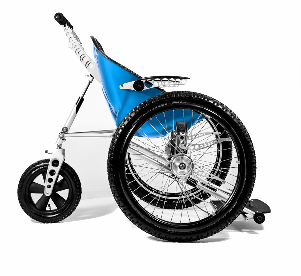 Trekinetic K2 all terrain wheelchair with blue carbon fibre seat