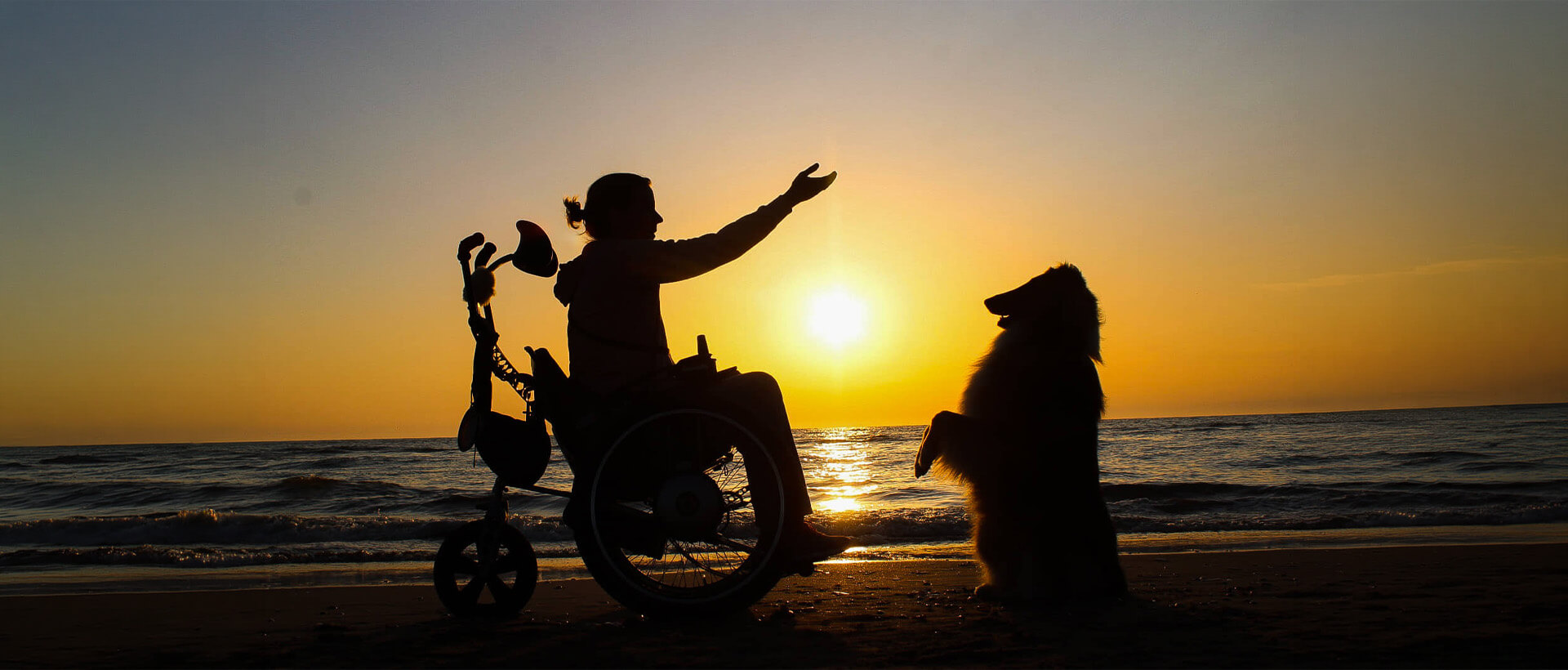 Woman doing yoga in her GTE with her dog and sunset in the background